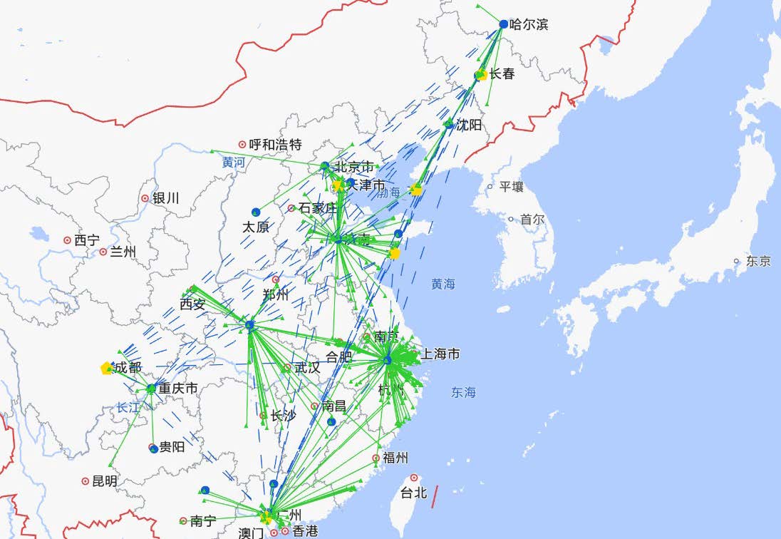 优化模型供应链网络结构图：展示优化后的站点布局（含新增绿地站点）与物流路径